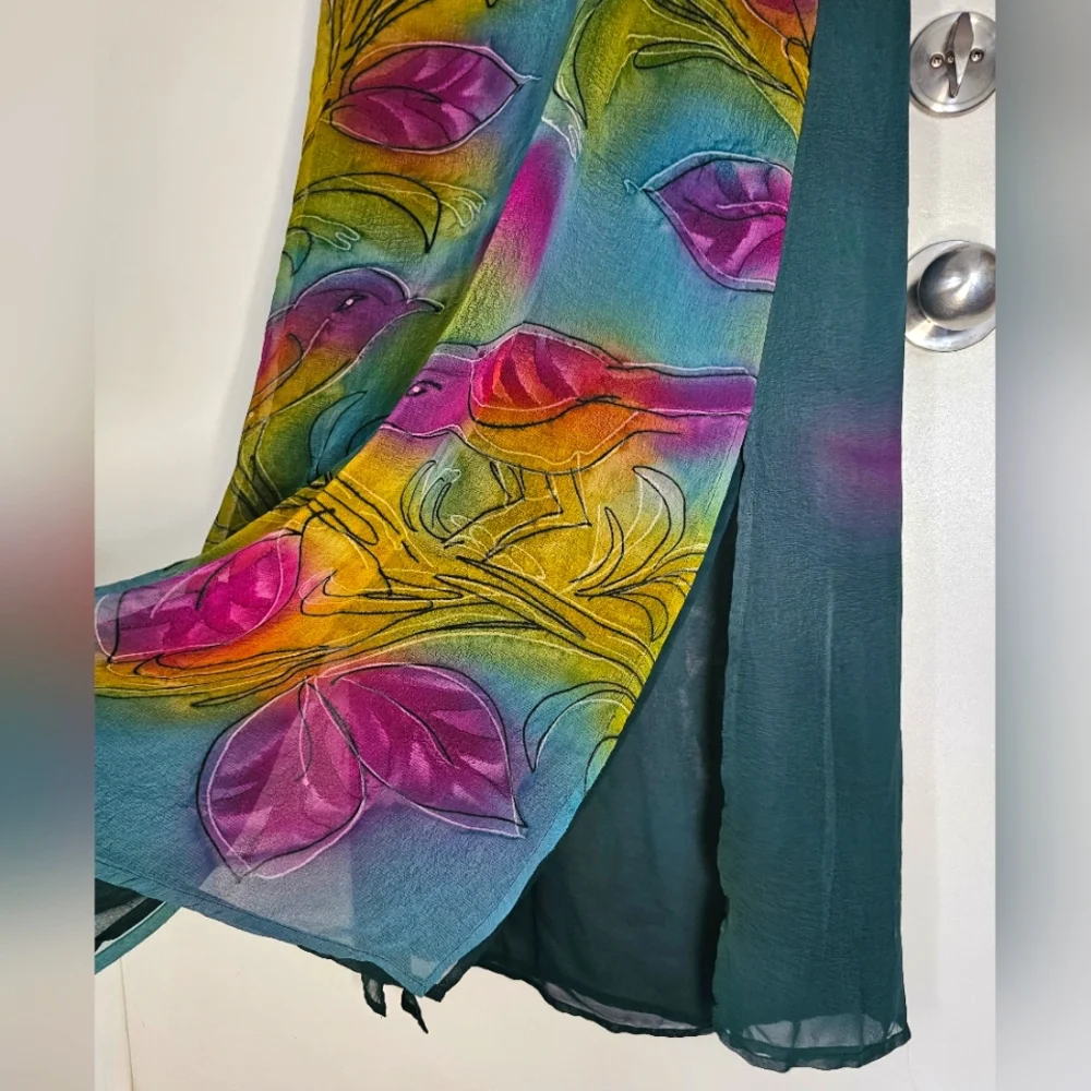 Vintage Maxi Semi-sheer Bird Print Beach Coverup Sleeveless Multicolor Dress - Picture 6 of 13